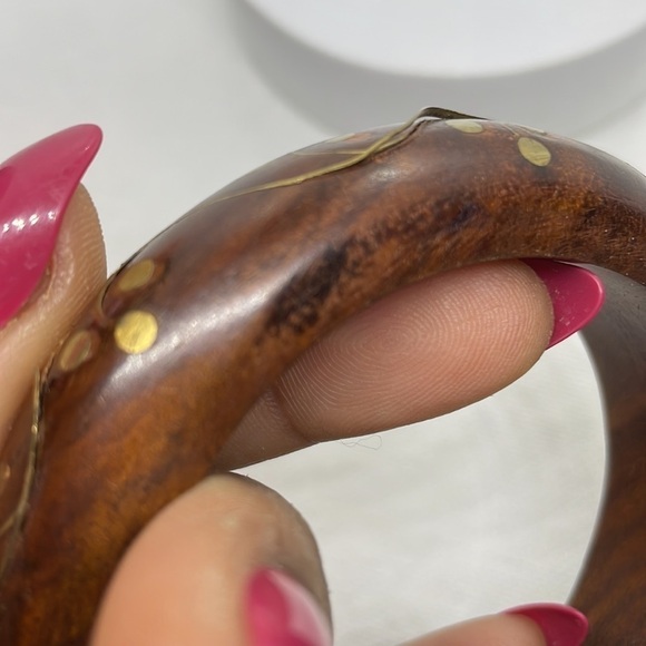 Wood And Gold Pattern Bangle Bracelet - Picture 5 of 9